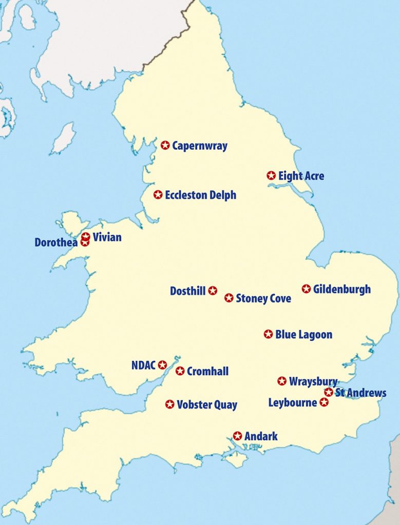Map of England and Wales inland dive sites
