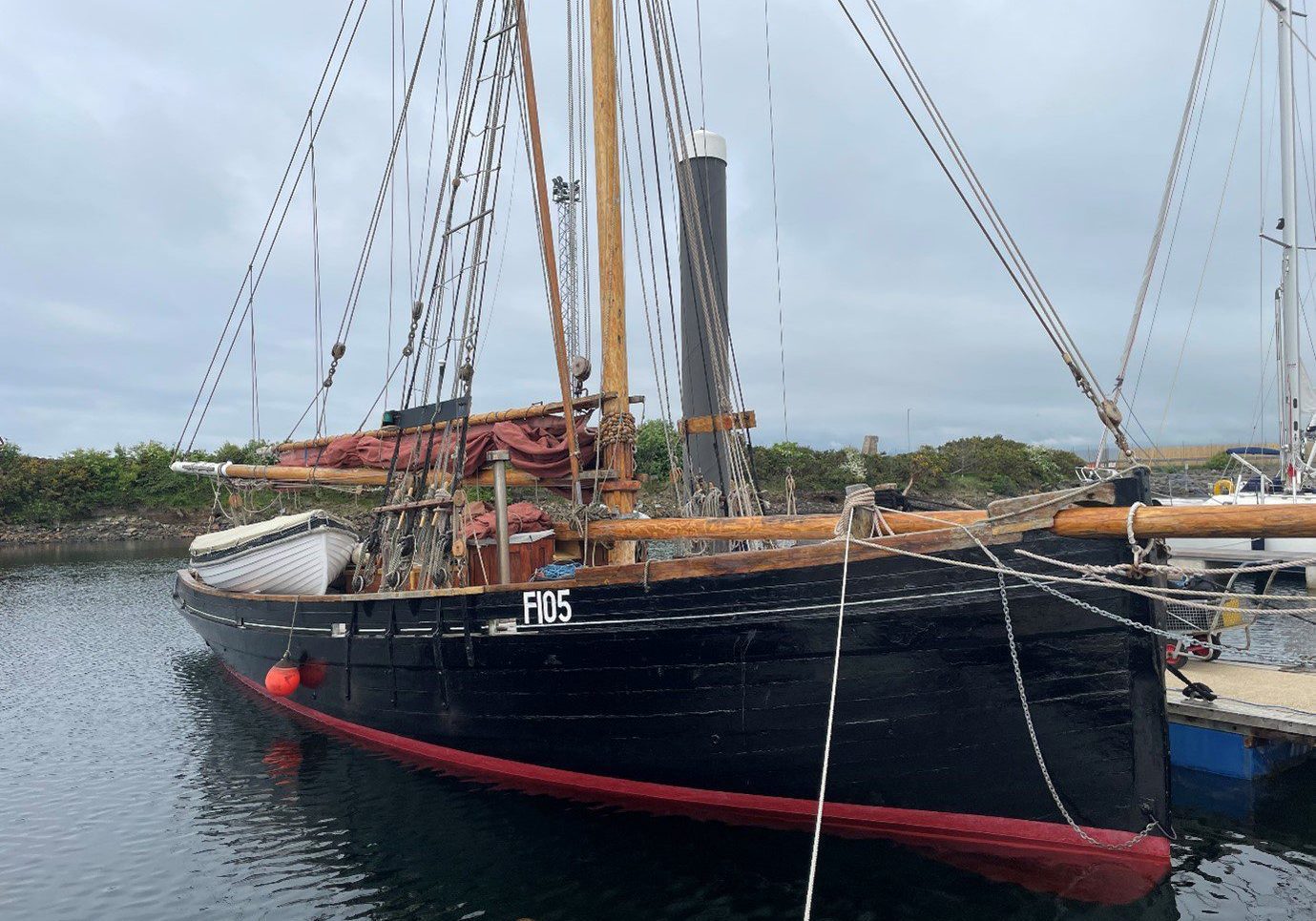 Rosa & Ada as we left her with sails and Wee Boat in place