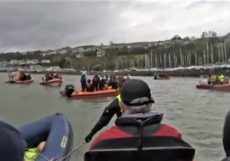 Boats gathering at the start